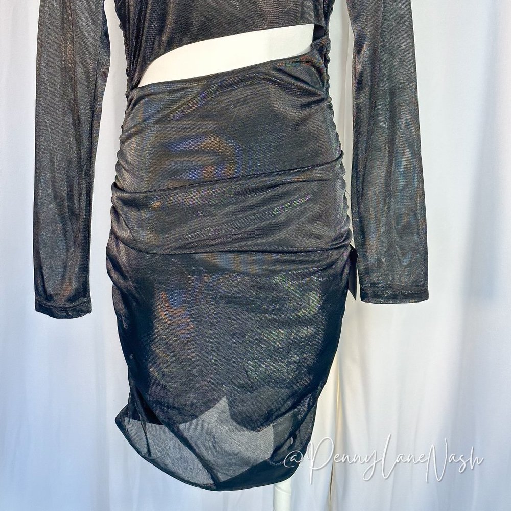 NWT Lulu's Night at the Club Black Metallic Cutout Bodycon Mini Dress Black - Picture 4 of 10